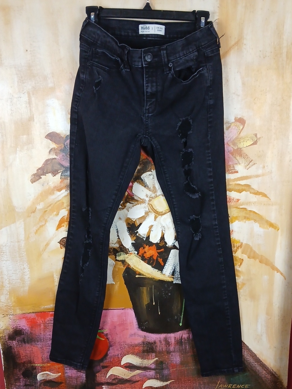 Mudd FLX Stretch Low Rise Distressed Black Skinny Jeans Size 7